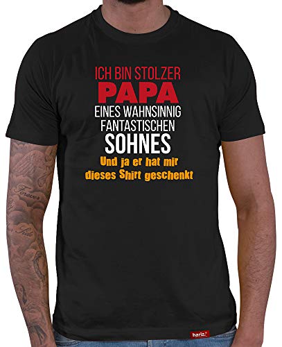 Vater & Sohn T-Shirt Herren Stolzer Papa eines Fantastischen Sohnes Werdende Eltern Baby Papa Shirt Partnerlook Schwarz 4XL von HARIZ