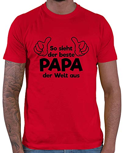 HARIZ Herren T-Shirt So Sieht Der Beste Papa Der Welt Aus Papa Geschenk Vatertag Weihnachten Inkl. Geschenk Karte Rot 5XL von HARIZ