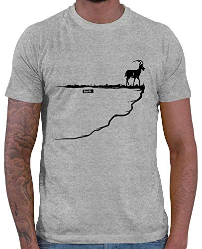 HARIZ - Wandern Geschenk - Steinbock Fels Berg Alpen - wandern Geschenk - Herren T-Shirt und Männer Tshirt Grau Meliert M von HARIZ