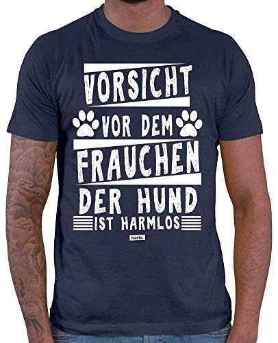 HARIZ Herren T-Shirt Vorsicht Vor Dem Frauchen Hund Haustier Inkl. Geschenk Karte Navy Blau M von HARIZ