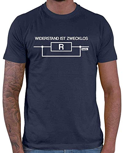 HARIZ Herren T-Shirt Widerstand Ist Zwecklos Lustiger Spruch Inkl. Geschenk Karte Navy Blau XL von HARIZ