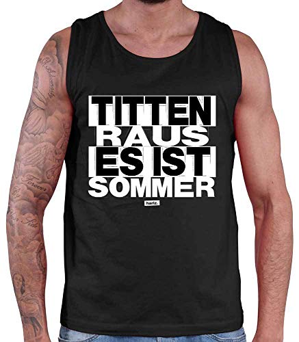 HARIZ Herren Tank Top Titten Raus Es Ist Sommer Sprüche Schwarz Weiß Inkl. Geschenk Karte Schwarz 5XL von HARIZ