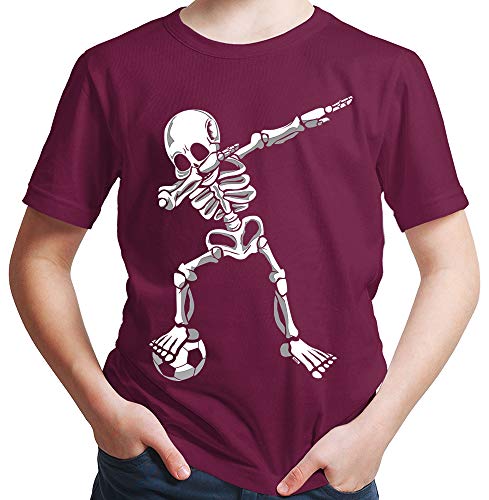 HARIZ Jungen T-Shirt Dab Skelett mit Fussball Dab Teenager Dance Weihnachten Plus Geschenkkarten Burgundy 152/12-13 Jahre von HARIZ