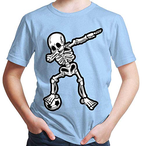 HARIZ Jungen T-Shirt Dab Skelett mit Fussball Dab Teenager Dance Weihnachten Plus Geschenkkarten Himmel Blau 128/7-8 Jahre von HARIZ