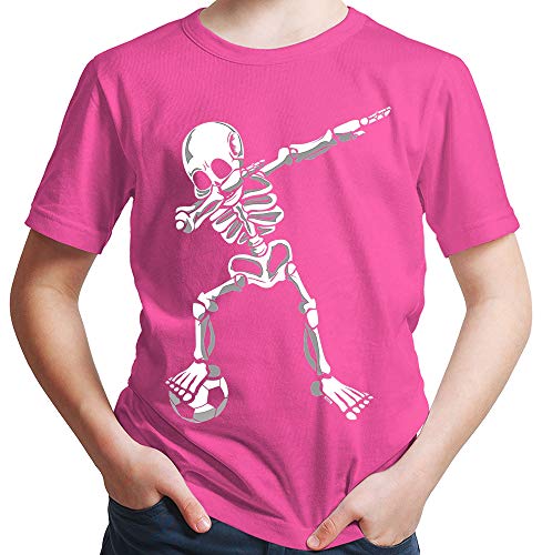 HARIZ Jungen T-Shirt Dab Skelett mit Fussball Dab Teenager Dance Weihnachten Plus Geschenkkarten Pink 128/7-8 Jahre von HARIZ