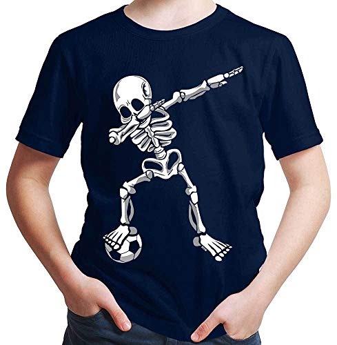 HARIZ Jungen T-Shirt Dab Skelett mit Fussball Dab Teenager Dance Weihnachten Plus Geschenkkarten Deep Navy Blau 128/7-8 Jahre von HARIZ