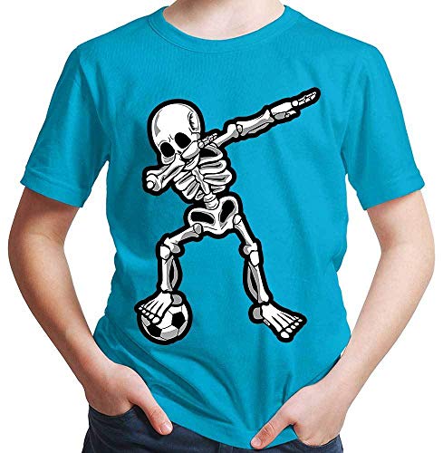 HARIZ Jungen T-Shirt Dab Skelett mit Fussball Dab Teenager Dance Weihnachten Plus Geschenkkarten Azur Blau 140/9-11 Jahre von HARIZ