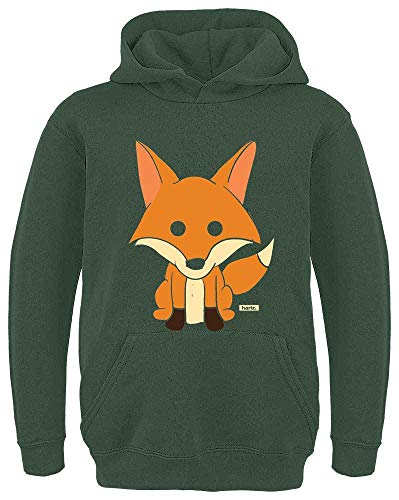 HARIZ Kinder Hoodie Fuchs Süß Schmunzelnd Süß Tiere Dschungel Inkl. Geschenk Karte Dunkel Grün 128/7-8 Jahre von HARIZ