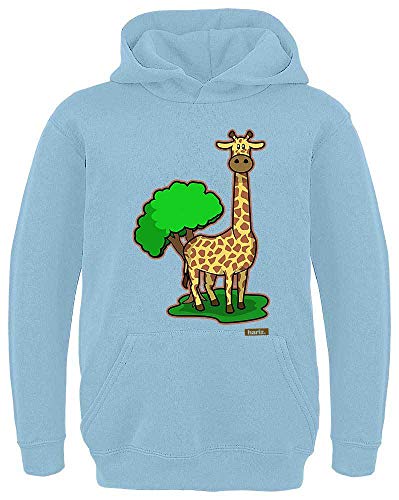 HARIZ Kinder Hoodie Giraffe Langer Hals Tiere Kindergarten Plus Geschenkkarte Himmel Blau 116/5-6 Jahre von HARIZ