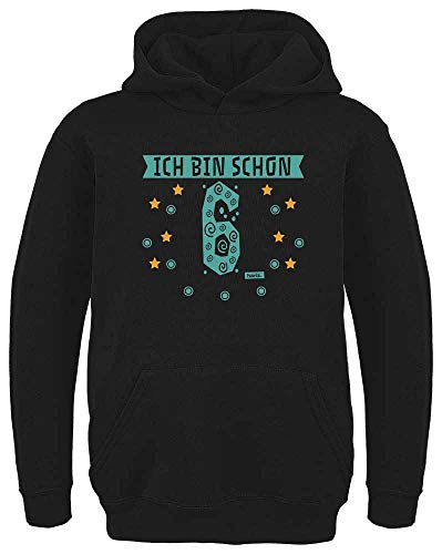 HARIZ Kinder Hoodie Ich Bin Schon Sechs Sterne 6 Geburtstag Lustig Überraschung Inkl. Geschenk Karte Schwarz 128/7-8 Jahre von HARIZ