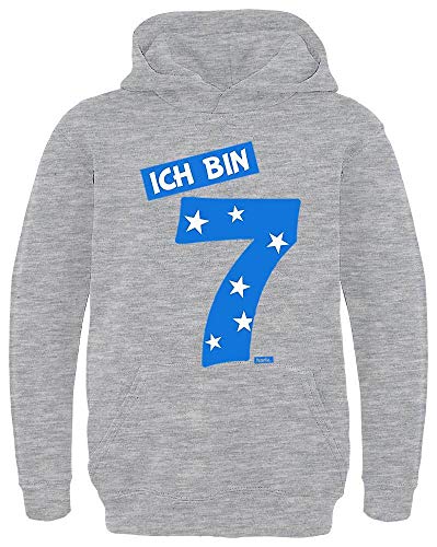 HARIZ Kinder Hoodie Ich Bin Sieben Zahlen Blau 7 Geburtstag Kinder Geschenkidee Plus Geschenkkarte Hell Grau 128/7-8 Jahre von HARIZ