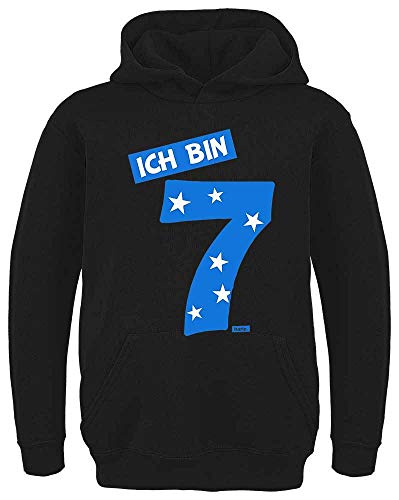 HARIZ Kinder Hoodie Ich Bin Sieben Zahlen Blau 7 Geburtstag Kinder Geschenkidee Plus Geschenkkarte Schwarz 128/7-8 Jahre von HARIZ