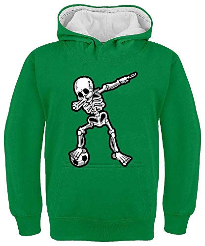 HARIZ Kinder Hoodie Kapuzenpullover Kontrast Dab Skelett mit Fussball Dab Teenager Tanzen Weihnachten Inkl. Geschenk Karte Grün/Weiß 128/7-8 Jahre von HARIZ