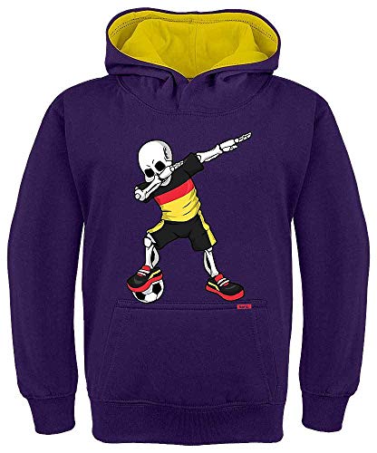 HARIZ Kinder Hoodie Kapuzenpullover Kontrast Fussball Dab Skelett Deutschland Trikot Mannschaft Plus Geschenkkarten Lila/Gelb 152/12-13 Jahre von HARIZ