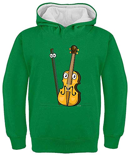 HARIZ Kinder Hoodie Kapuzenpullover Kontrast Geige Lachend Instrument Kind Lustig Plus Geschenkkarte Grün/Weiß 140/9-11 Jahre von HARIZ