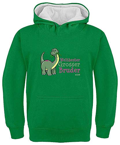 HARIZ Kinder Hoodie Kapuzenpullover Kontrast Weltbester Grosser Bruder Lustiger Dino Geburtstag Bruder Baby Inkl. Geschenk Karte Grün/Weiß 104/3-4 Jahre von HARIZ