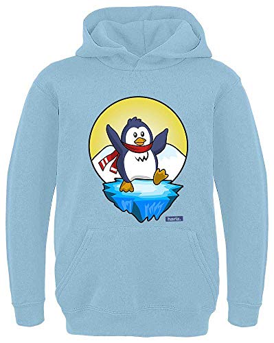 HARIZ Kinder Hoodie Pinguin Schal Fröhlich Tiere Kindergarten Inkl. Geschenk Karte Himmel Blau 140/9-11 Jahre von HARIZ