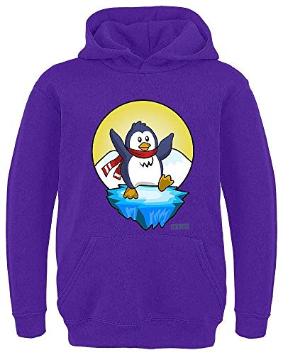 HARIZ Kinder Hoodie Pinguin Schal Fröhlich Tiere Kindergarten Inkl. Geschenk Karte Lila 140/9-11 Jahre von HARIZ