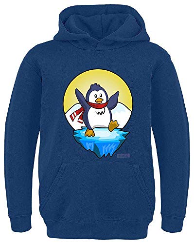 HARIZ Kinder Hoodie Pinguin Schal Fröhlich Tiere Kindergarten Inkl. Geschenk Karte Navy Blau 128/7-8 Jahre von HARIZ