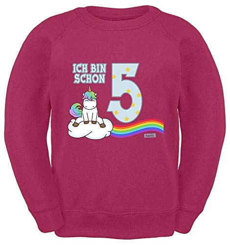 HARIZ Kinder Sweater Ich Bin Schon Fünf Einhorn Regenbogen 5 Geburtstag Süße Geschenkidee Plus Geschenkkarten Pink 116/5-6 Jahre von HARIZ