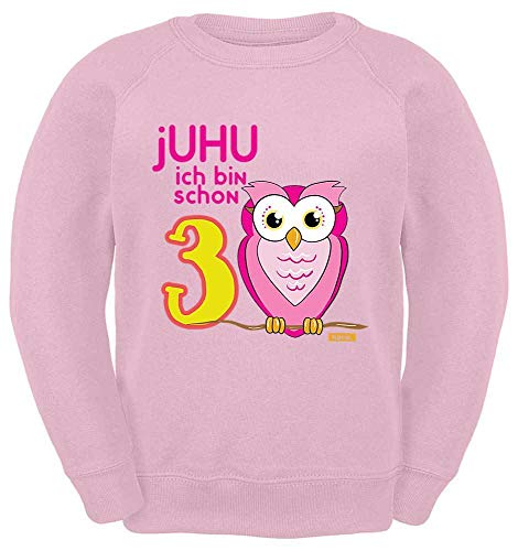 HARIZ Kinder Sweater Juhu Ich Bin Schon DREI Eule 3 Geburtstag Geschenkidee Plus Geschenkkarte Rosa 104/3-4 Jahre von HARIZ