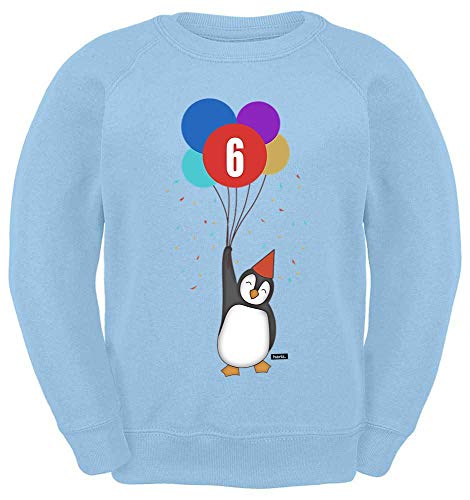 HARIZ Kinder Sweater Pinguin Luftballons 6 Geburtstag Lustig Überraschung Plus Geschenkkarten Himmel Blau 128/7-8 Jahre von HARIZ