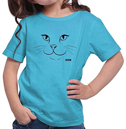 HARIZ Mädchen T-Shirt Katze Gesicht Tiere Zoo Inkl. Geschenk Karte Azur Blau 164/14-15 Jahre von HARIZ