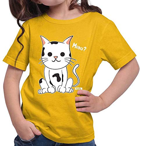 HARIZ Mädchen T-Shirt Lustige Katze Tiere Kindergarten Plus Geschenkkarte Gold Gelb 104/3-4 Jahre von HARIZ