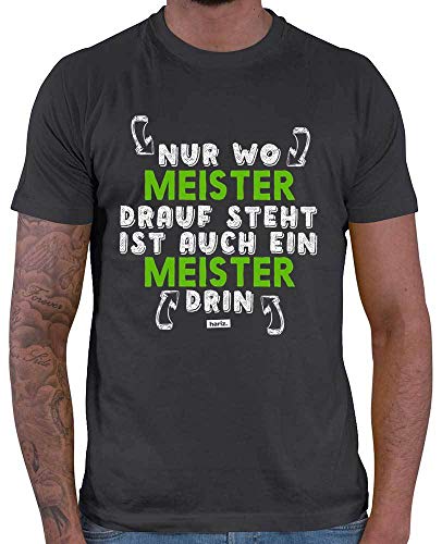 HARIZ - Meister Bestanden Geschenk - Nur Wo Meister Drauf Steht Ist Auch Meister Drin - Master abschluss Geschenk - Meister T Shirt Herren Dunkel Grau XL von HARIZ