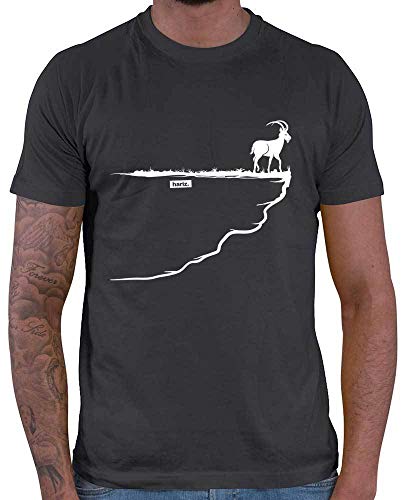 HARIZ - Shirt Wandern - Steinbock Fels Berg Alpen - t Shirt Herren Berge - Herren T-Shirt und Männer Tshirt Dunkel Grau XXL von HARIZ