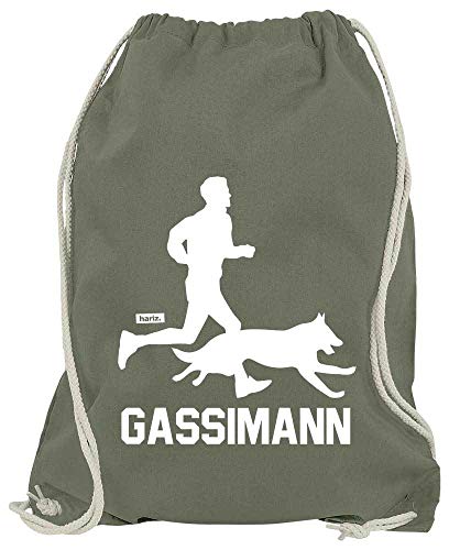 HARIZ Turnbeutel Gassimann Hund Frauchen Plus Geschenkkarte Olive Grün One Size von HARIZ