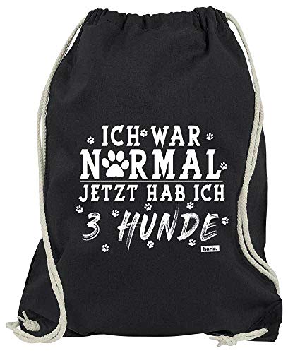 HARIZ Turnbeutel Ich War Normal Jetzt Hab Ich 3 Hunde Hund Herrchen Plus Geschenkkarte Schwarz One Size von HARIZ