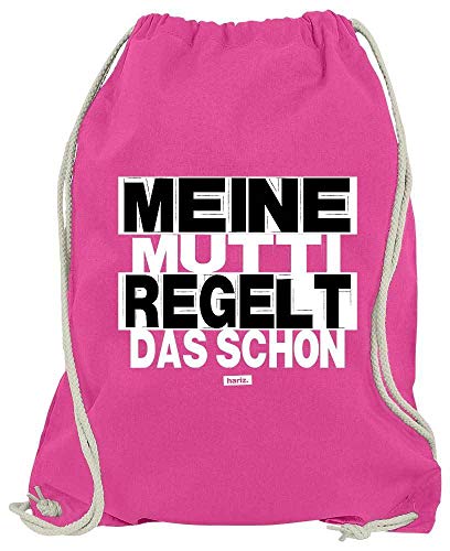 HARIZ Turnbeutel Meine Mutti Regelt Das Schon Sprüche Schwarz Weiß Inkl. Geschenk Karte Pink One Size von HARIZ