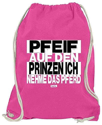 HARIZ Turnbeutel Pfeif Auf Den Prinzen Ich Nehme Das Pferd Sprüche Schwarz Weiß Inkl. Geschenk Karte Pink One Size von HARIZ