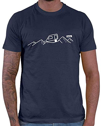 HARIZ - Wandern Geschenk - Bergspitze Wohnwagen - wandern Geschenk - Herren T-Shirt und Männer Tshirt Navy Blau L von HARIZ