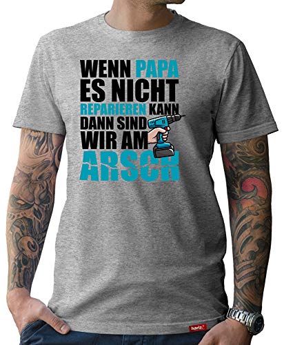 Handwerker Papa T-Shirt Herren Wenn Papa es Nicht Reparieren Kann Shirt Papa Spruch Vater Heimwerker Sprüche Papa zur Geburt Grau 3XL von HARIZ