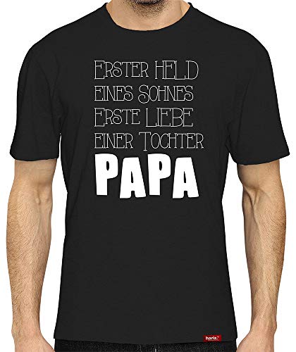 Papa T-Shirt Herren Erster Held Papa Ideen zur Geburt Papa Shirt werdende Väter Paare Eltern Schwarz XXL von HARIZ