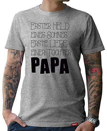 Papa T-Shirt Herren Erster Held Papa Papa zu Männertag Geburt des Baby Vater Werden Grau M von HARIZ