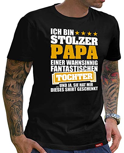 Vater & Tochter T-Shirt Herren Stolzer Papa Einer Fantastischen Tochter Werdende Eltern Baby Papa Shirt Partnerlook Schwarz 4XL von HARIZ