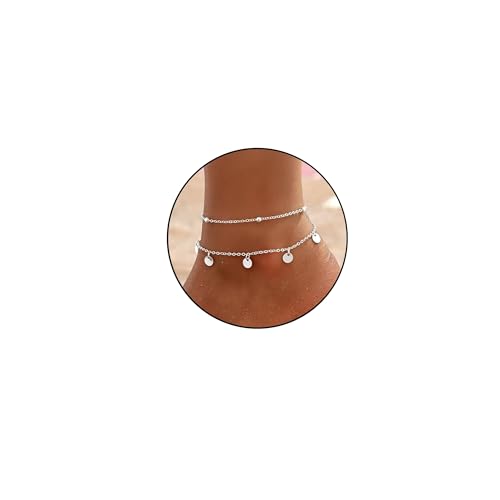 Fußkettchen für Damen Silber 925 Gold Fussketten für Frauen Doppelte Herz Perlen Plättchen Twist Infinity Fußkette Wasserdichtes Verstellbare Fusskette Layered Sommer Strand Fußschmuck Geschenk von HARJJME