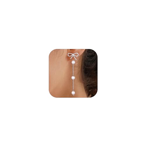 Schleifen Perlen Ohrringe Damen Gold Silber 925 Hängend Wasserfeste Silber 925 Stecker Hypoallergene Glitzer Ohrringe mit Lange Perlen Anhänger Modeschmuck Braut Geschenk Schleifen Perlen Ohrringe Damen Gold Silber 925 Hängend Wasserfeste Silber 925 Stecker Hypoallergene Glitzer Ohrringe mit Lange Perlen Anhänger Modeschmuck Braut Geschenk von HARJJME
