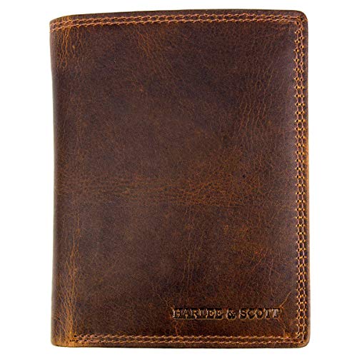 Geldbörse Herren Echt-Leder-Geldbeutel Brieftasche Portmonee RFID-Schutz Münzbörse Business Edel HS11 (Hochformat, Dunkelbraun) von HARLEE & SCOTT
