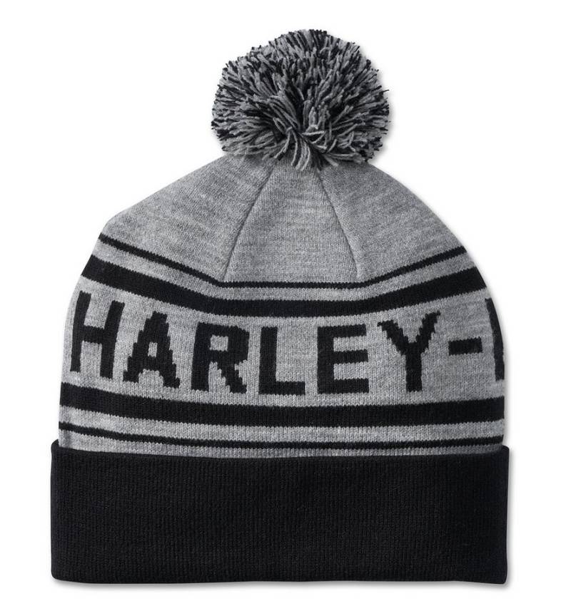 HARLEY-DAVIDSON Beanie Combustion Pom Beanie Medium Grey Heather Bommelmütze Strickbommel von HARLEY-DAVIDSON