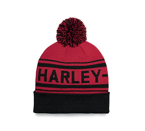 HARLEY-DAVIDSON Celebration Strick Mütze Chilli Pepper für den Winter Feinstrick Beanie Biker Wintermütze Kopfbedeckung, Rot Schwarz, 97694-23VM von HARLEY-DAVIDSON