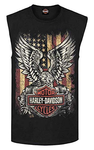 Harley-Davidson Herren Custom Freedom Ärmelloses Rundhalsausschnitt Muscle Shirt – Schwarz - Schwarz - Groß von HARLEY-DAVIDSON