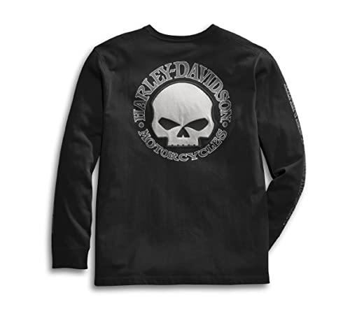 HARLEY-DAVIDSON Herren Langarm-Shirt Schwarz - Skull Longsleeve Baumwolle Sweater Pullover Weiss, Schwarz, XL von HARLEY-DAVIDSON