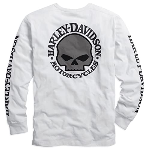 HARLEY-DAVIDSON Herren Langarm-Shirt Willie G. Skull - Longsleeve aus Baumwolle - Dünner Sommer Pullover - Langärmliger, Weiß, S von HARLEY-DAVIDSON