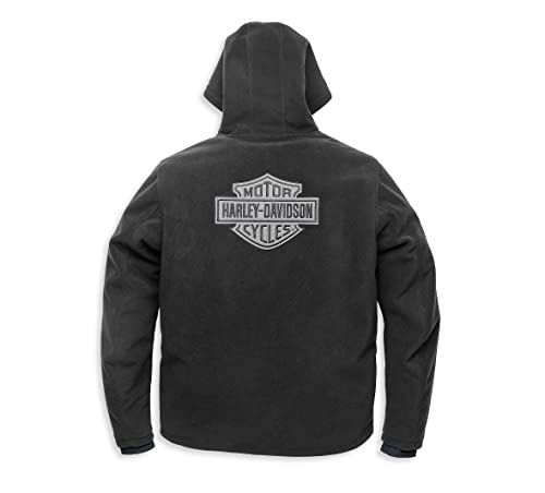 HARLEY-DAVIDSON Herrenjacke Fleecejacke Kapuzenjacke Dreilagig Wasserdicht Winddicht Applikation Polyester, XL von HARLEY-DAVIDSON