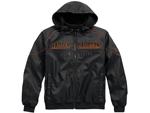 HARLEY-DAVIDSON Idyll Performance Softshelljacke Herren Outdoor Jacke mit herausnehmbarer Kapuze 100% Winddicht, 3XL von HARLEY-DAVIDSON