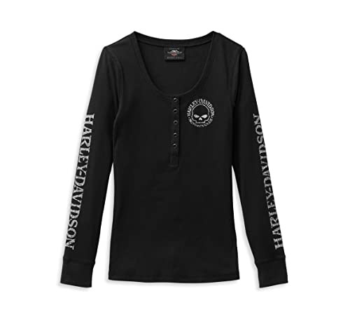 HARLEY-DAVIDSON Skull Snap Front Long Sleeve Henley Damen Shirt, XL von HARLEY-DAVIDSON